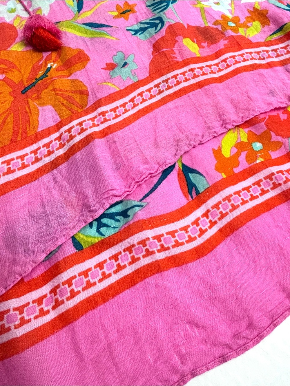 Spartina 449 Pink Tropical Floral Tassel Swimsuit Coverup Resort One Size - Picture 10 of 13